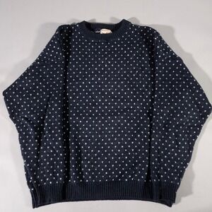 Woolrich Sweater Mens XL Tall Navy Blue Birds Eye Knit Wool‎ Blend Vintage USA